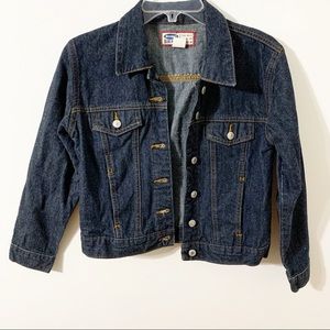 Old Navy Dark Wash Long Sleeve Button Front Denim Jean Jacket Pointed Collar 🔵